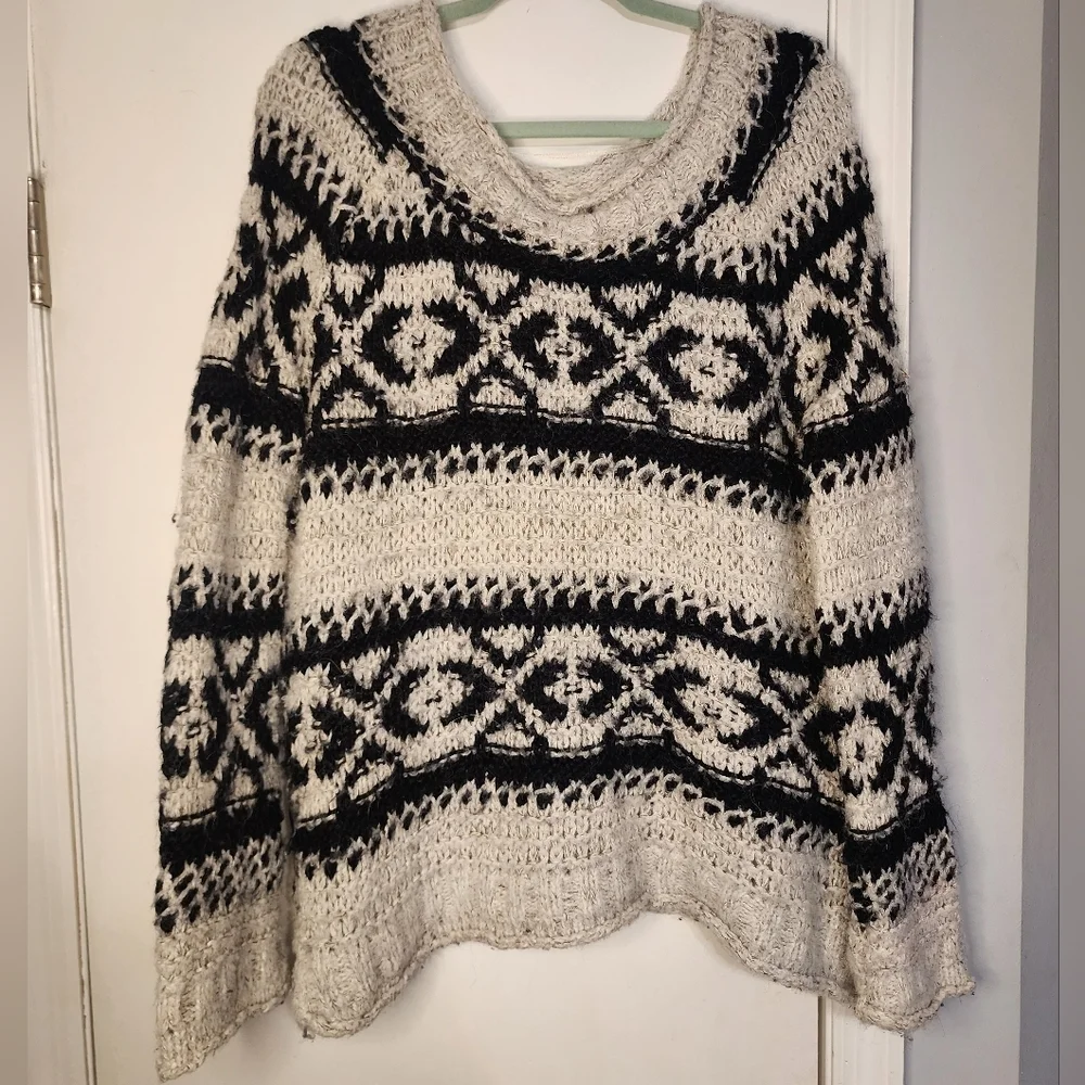 Free people oversized chunky knit print sweater size large - Picture 4 of 9